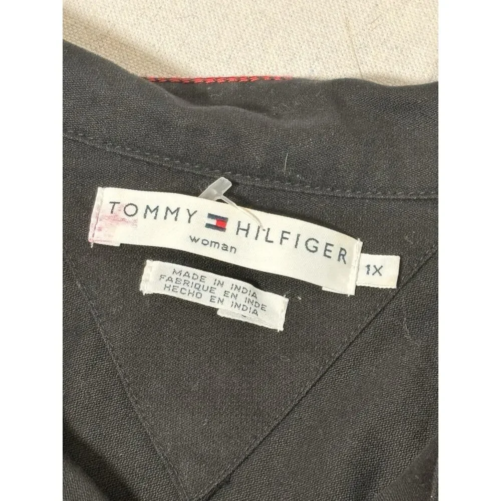 Y2K Tommy Hilfiger Jeans Black Denim Canvas Trucker Jacket Woman's‎ Sz 1X